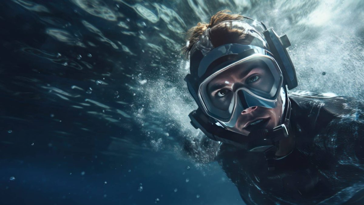 a diver scuba diving under the water.